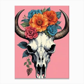 Floral Bison Skull (11) Canvas Print
