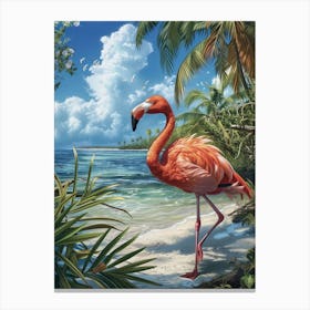 Greater Flamingo Ria Celestun Biosphere Reserve Tropical Illustration 1 Canvas Print