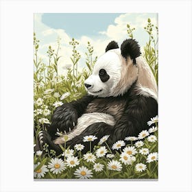 Giant Panda Resting In A Field Of Daisies Storybook Illustration 2 Canvas Print