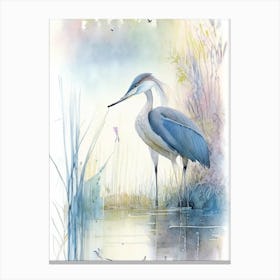 Blue Heron On Pond Gouache 1 Canvas Print