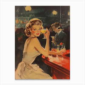 1950s Cocktail Girl Bar Cart Canvas Print