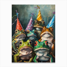 Frogs In Party Hats Painting Style 4 Canvas Print