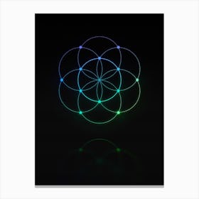 Neon Blue and Green Abstract Geometric Glyph on Black n.0178 Canvas Print
