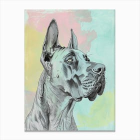 Great Dane Dog Pastel Line Watercolour Illustration  1 Canvas Print