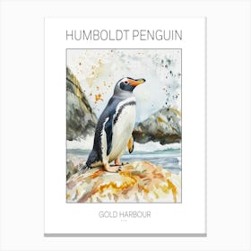 Humboldt Penguin Gold Harbour Watercolour Painting 1 Poster Stampe su tela