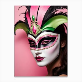 A Woman In A Carnival Mask, Pink And Black (46) Canvas Print