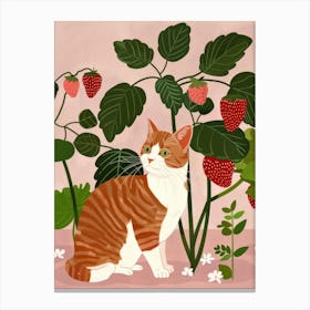 Cat And Strawberries 2 Canvas Print