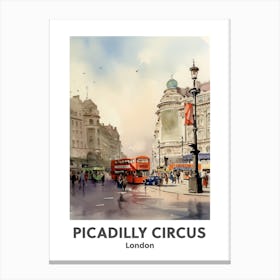 Piccadilly Circus, London 4 Watercolour Travel Poster Canvas Print