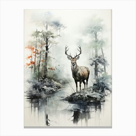 Deer, Japanese Brush Painting, Ukiyo E, Minimal 1 Canvas Print