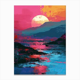 Sunset In Scotland | Pixel Minimalism Art Series Canvas Print