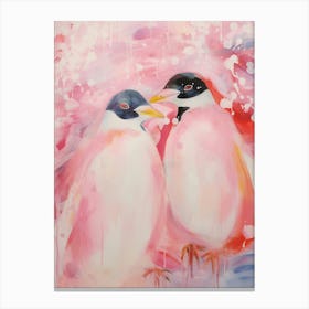 Pink Ethereal Bird Painting Penguins 2 Canvas Print