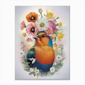 Bird With Flowers 2 Canvas Print