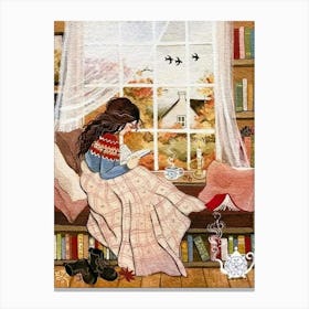 Girl Reading A Book 1 Canvas Print