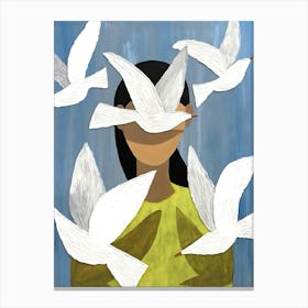 Girl and doves aesthetic drawing Canvas Print