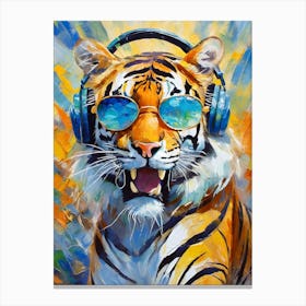 Tiger With Headphones Canvas Print