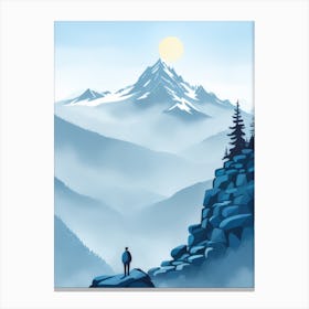 Lone Traveller Standing On A Rock Watching Sun In Sky Vast Mountain Valley Canvas Print