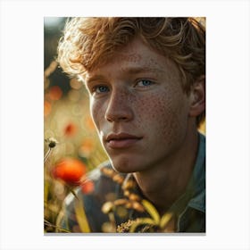 Portrait Of A Youthful Male Strawberry Blond Hair Blue Eyes Freckles Dusting His Nose Captured I Canvas Print