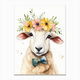 Baby Blacknose Sheep Flower Crown Bowties Animal Nursery Wall Art Print (10) Canvas Print