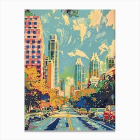 South Congress Avenue Austin Texas Colourful Blockprint 1 Canvas Print