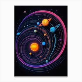 Default Neon Black Light Sgraffito Solar System 3d Illustratio 2 Canvas Print