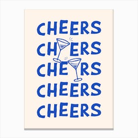Cheers Cocktail Drinks in Blue and Linen White Canvas Print