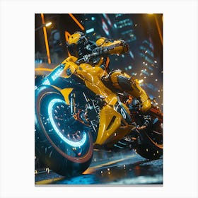 Yellow Motorcycle In The City Canvas Print