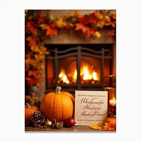 Cozy Handwritten Thanksgiving Greeting Nestled Within An Ornate Autumnal Border Featuring A Rich (3) Canvas Print