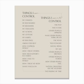 Things I Can Control Canvas Print
