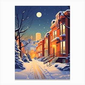 Winter Travel Night Illustration Montreal Canada 4 Canvas Print