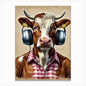 Cow With Headphones Canvas Print