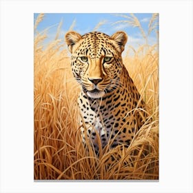 African Leopard In The Savannah Grasslands Painting 2 Canvas Print