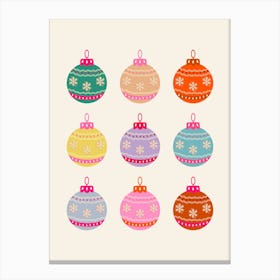 Retro Colorful Christmas Baubles Canvas Print