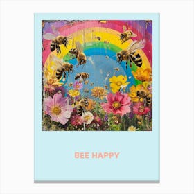 Bee Happy Rainbow Poster 2 Canvas Print