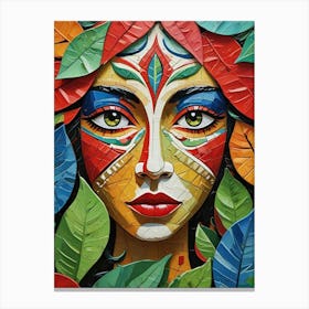 Folk Abstract Face Illustration 3 Art Print (4) Canvas Print