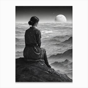 Woman Looking At The Moon Canvas Print