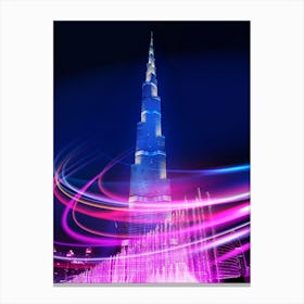 Neon city: Dubai, Burj Khalifa #1 (synthwave/vaporwave/retrowave/cyberpunk) — aesthetic poster Canvas Print