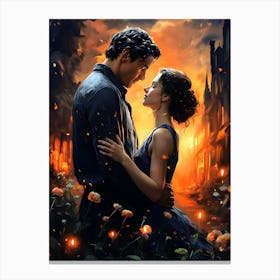 Golden Hour Romance A Couple’S Tender Moment Amid Nature Canvas Print