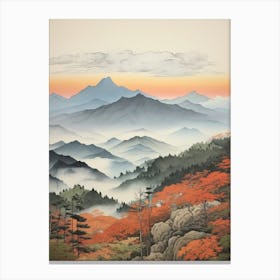 Shosenkyo Gorge In Yamanashi, Ukiyo E Drawing 2 Canvas Print