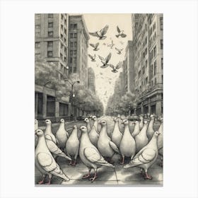 Pigeons On The Street 1 Canvas Print