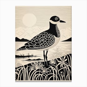 B&W Bird Linocut Grey Plover 3 Canvas Print