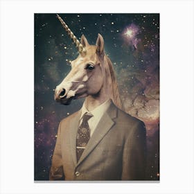Unicorn In A Suit In Space Canvas Print