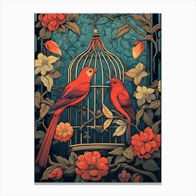 Bird Cage Linocut 4 Canvas Print