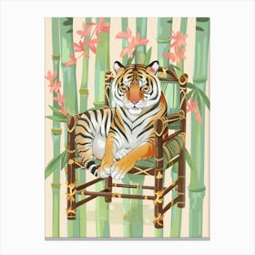 Tiger In Bamboo Chair Jungle Animal Tropical Illustration Canvas Print