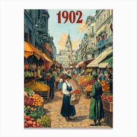 Aihrgdesign A Retro Poster Of A Lively 1902 Open Air Marketpl 34b9948d Cdd7 457b 96c9 B7a9726f1908 0 Canvas Print