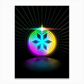 Neon Geometric Glyph in Candy Blue and Pink with Rainbow Sparkle on Black n.0402 Canvas Print