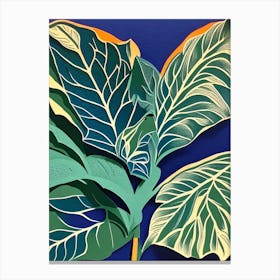 Mint Leaf Colourful Abstract Linocut Canvas Print