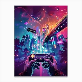 Neon Gaming City Canvas Print