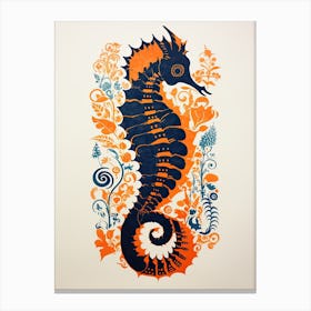 Seahorse, Woodblock Animal Drawing 1 Canvas Print