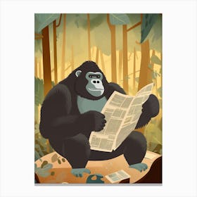 Gorilla Art Reading The Newspaper Cartoon Illustration 4 Canvas Print