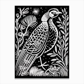 B&W Bird Linocut Pheasant 1 Canvas Print